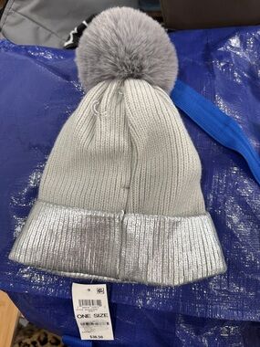 INC International Concepts Silver Metallic Beanie One Size-NWT